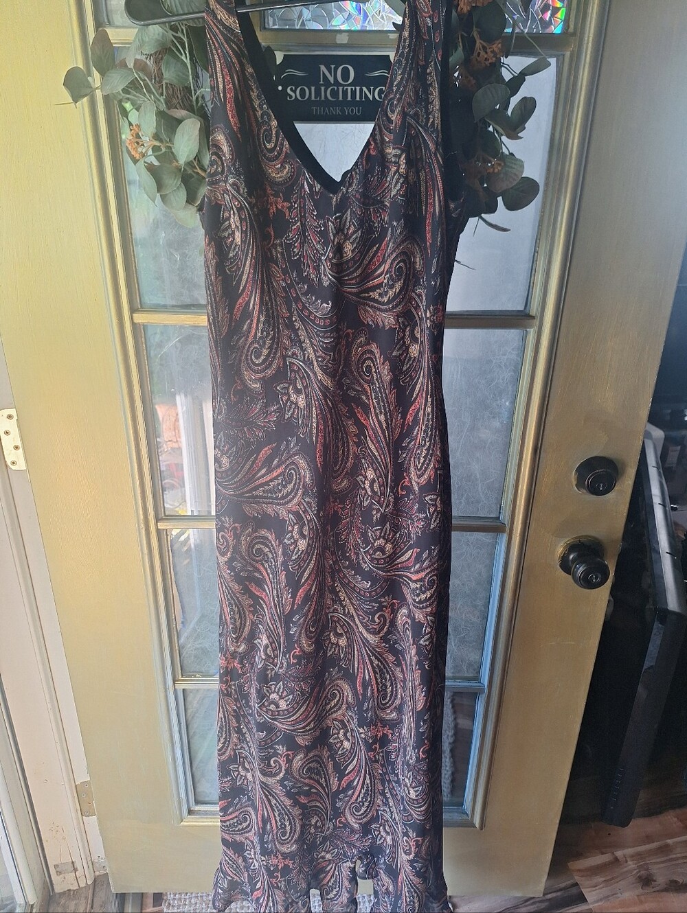 Vintage 90s Positive Attitude Paisley Maxi Dress Whimsigoth V-Neck Black Rust